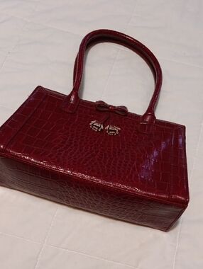 Vintage Liz Claiborne Wine Croc-Embossed Satchel with Bow Accent